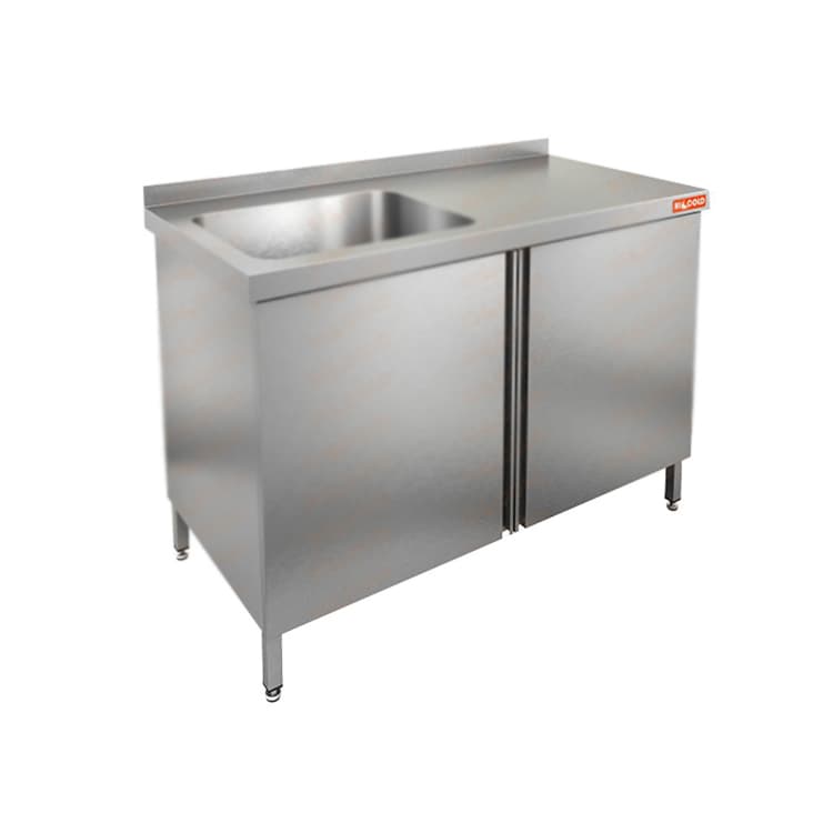 Стол нержавеющий с распашными дверцами и моечной ванной Hicold НСЗ1М-18/6БЛ